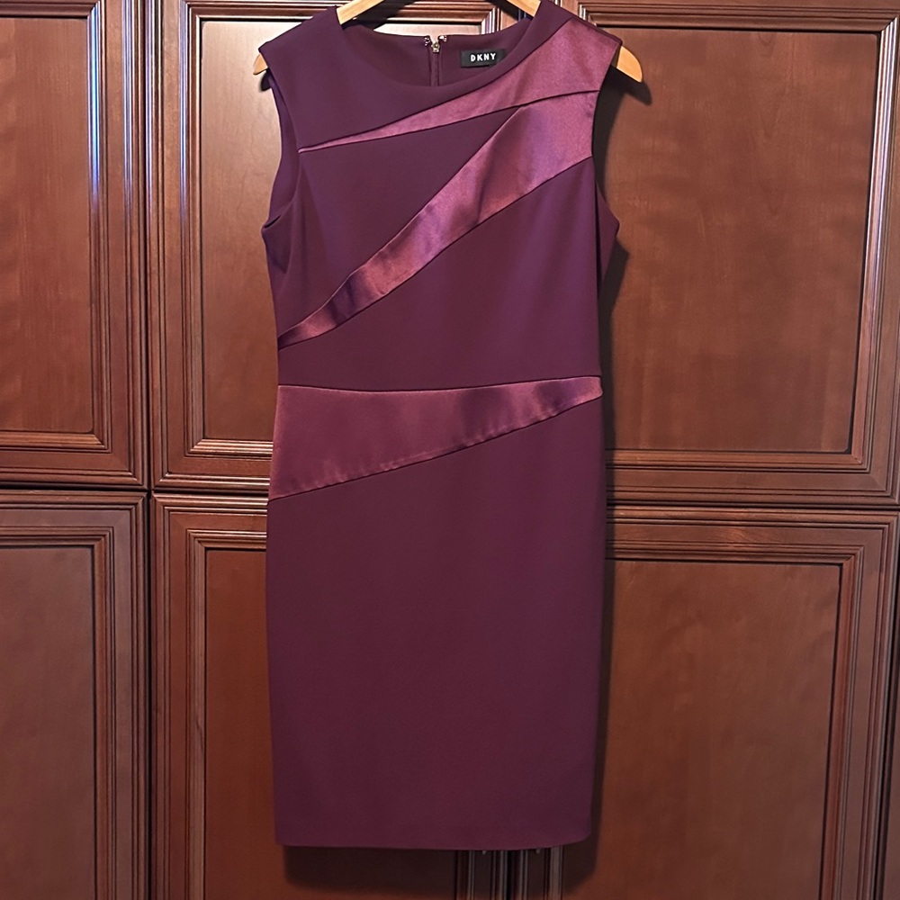 DKNY Maroon Asymmetrical Sheath Cocktail Dress